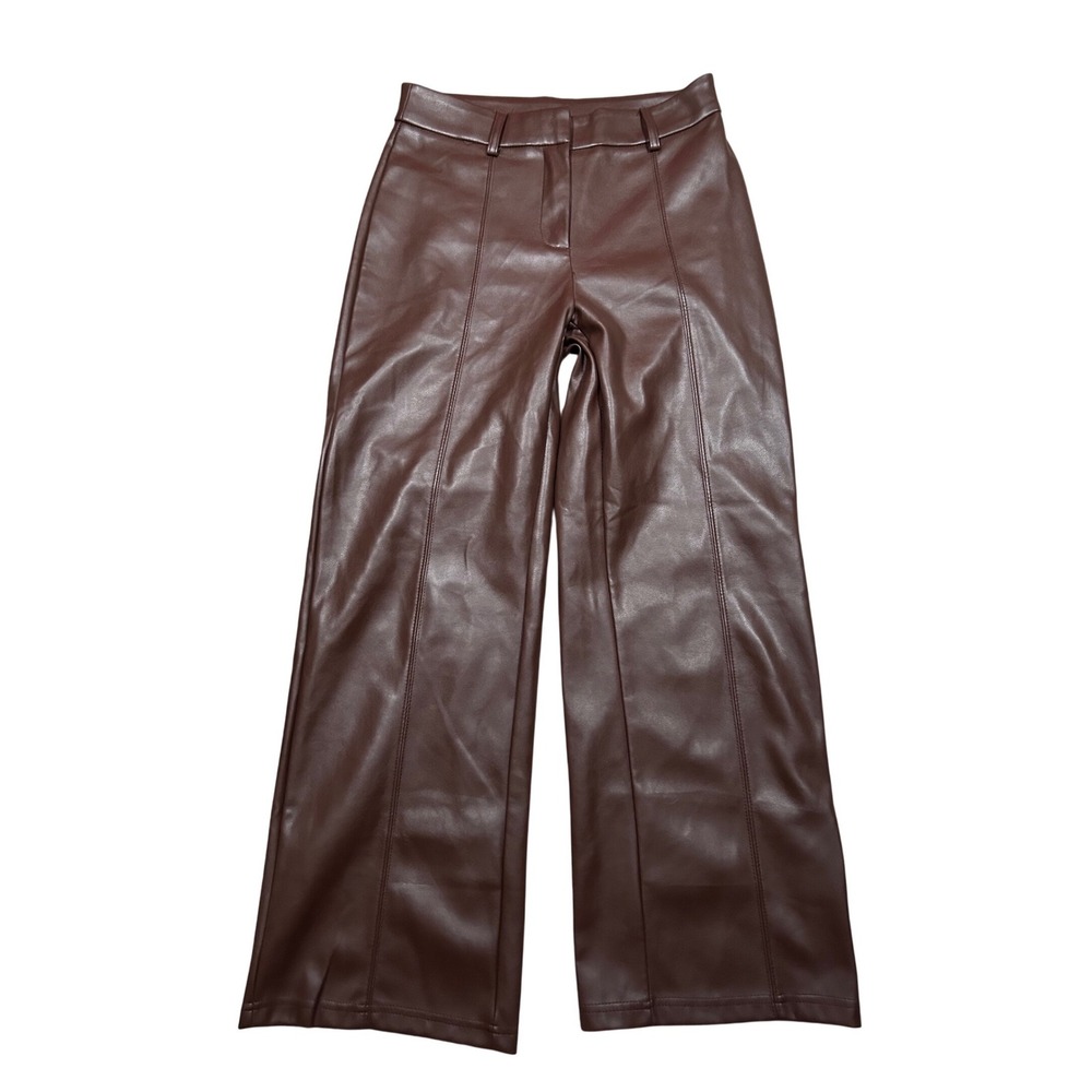 7 For All Mankind Brown Faux Leather Wide Leg Pants High Rise Small Minimalist